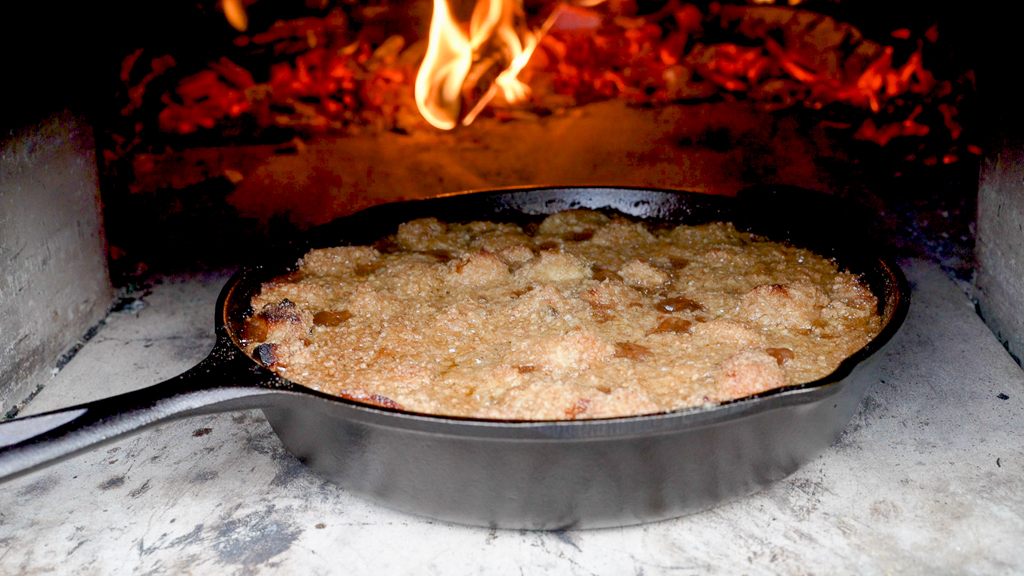 Bacon Apple Crisp in a Wood Fired Oven