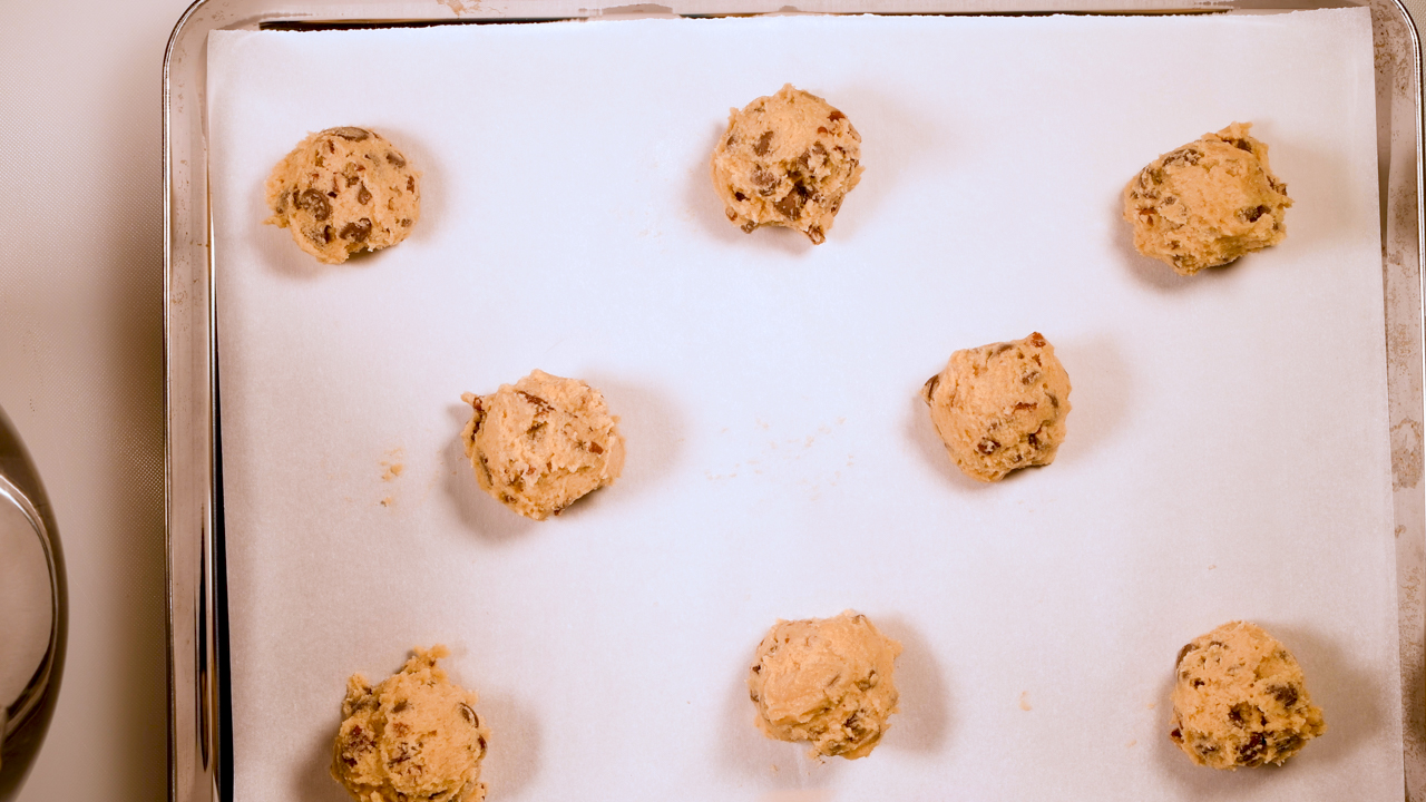 Scoop Cookie Dough onto a Parchment Lined Jelly Roll Pan