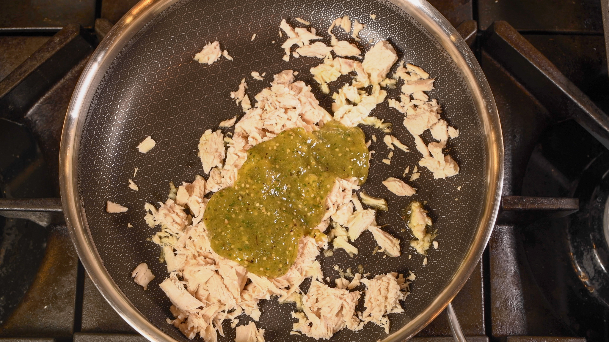Add the Salsa Verde to the Chicken and Stir.