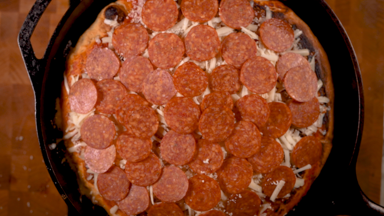 Pizza Covered in Pepperoni and Ready for the Oven