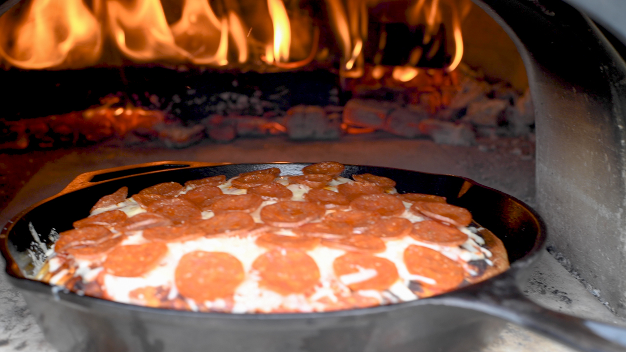 Deep Dish Pan Pizza in the Wood Fired Oven