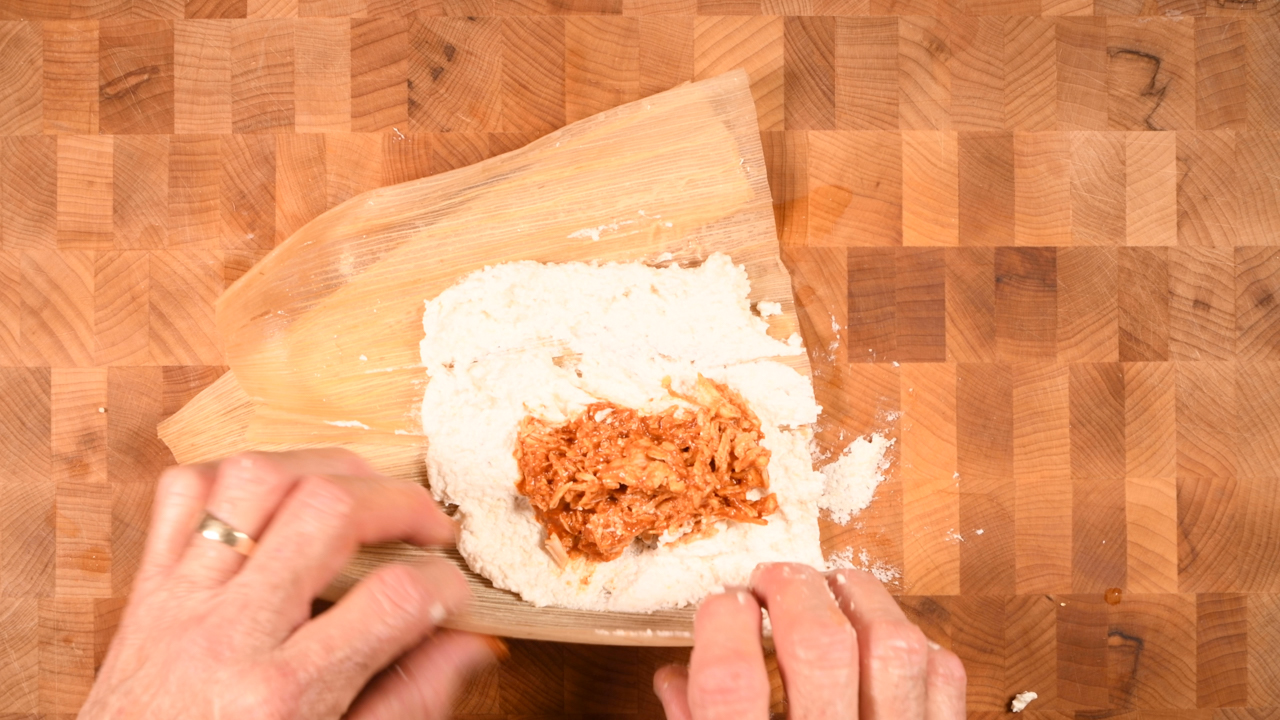 Using the Corn Husk, Fold the Tamale to Seal