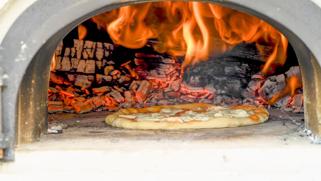 Margherita Pizza in a Wood-Fired Oven