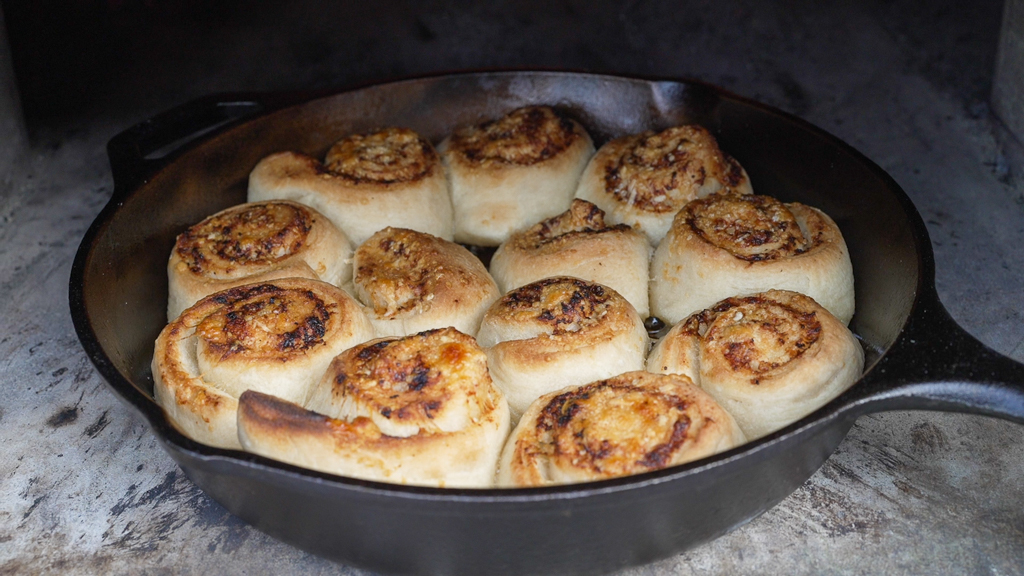 Garlic Rolls Coming Out of a Wood Fired Oven