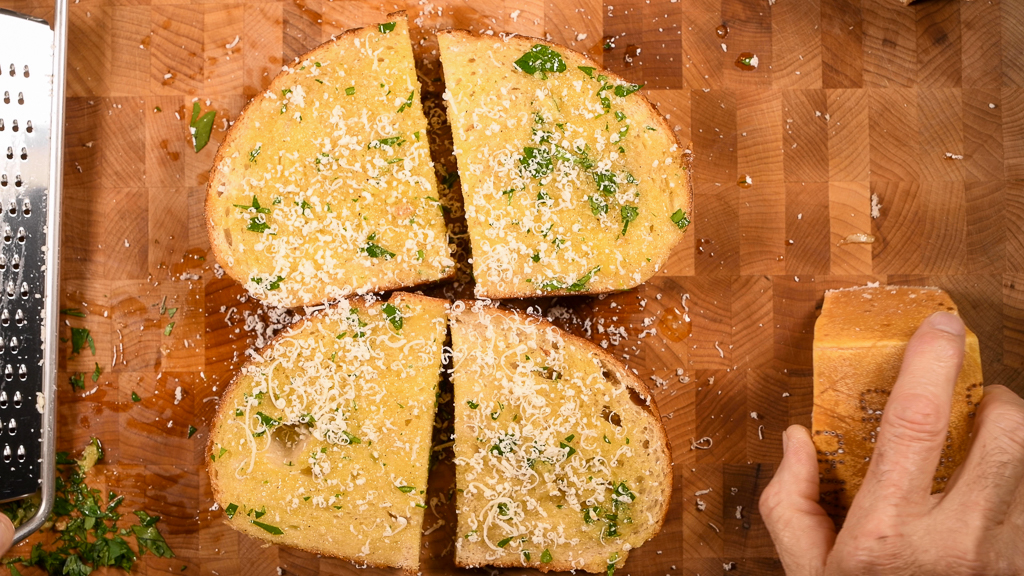 Garlic bread ready for the oven