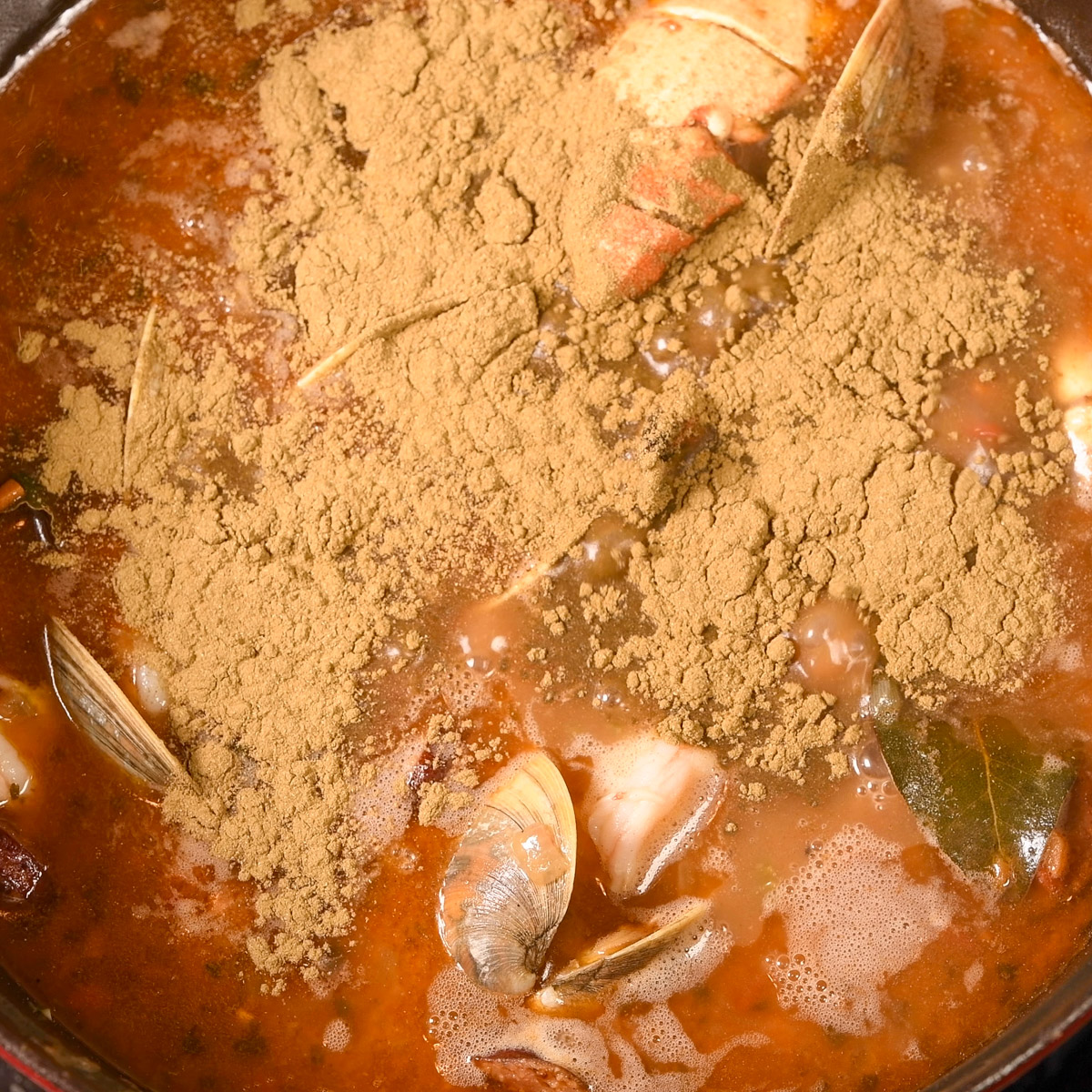 Add the file powder to the gumbo.
