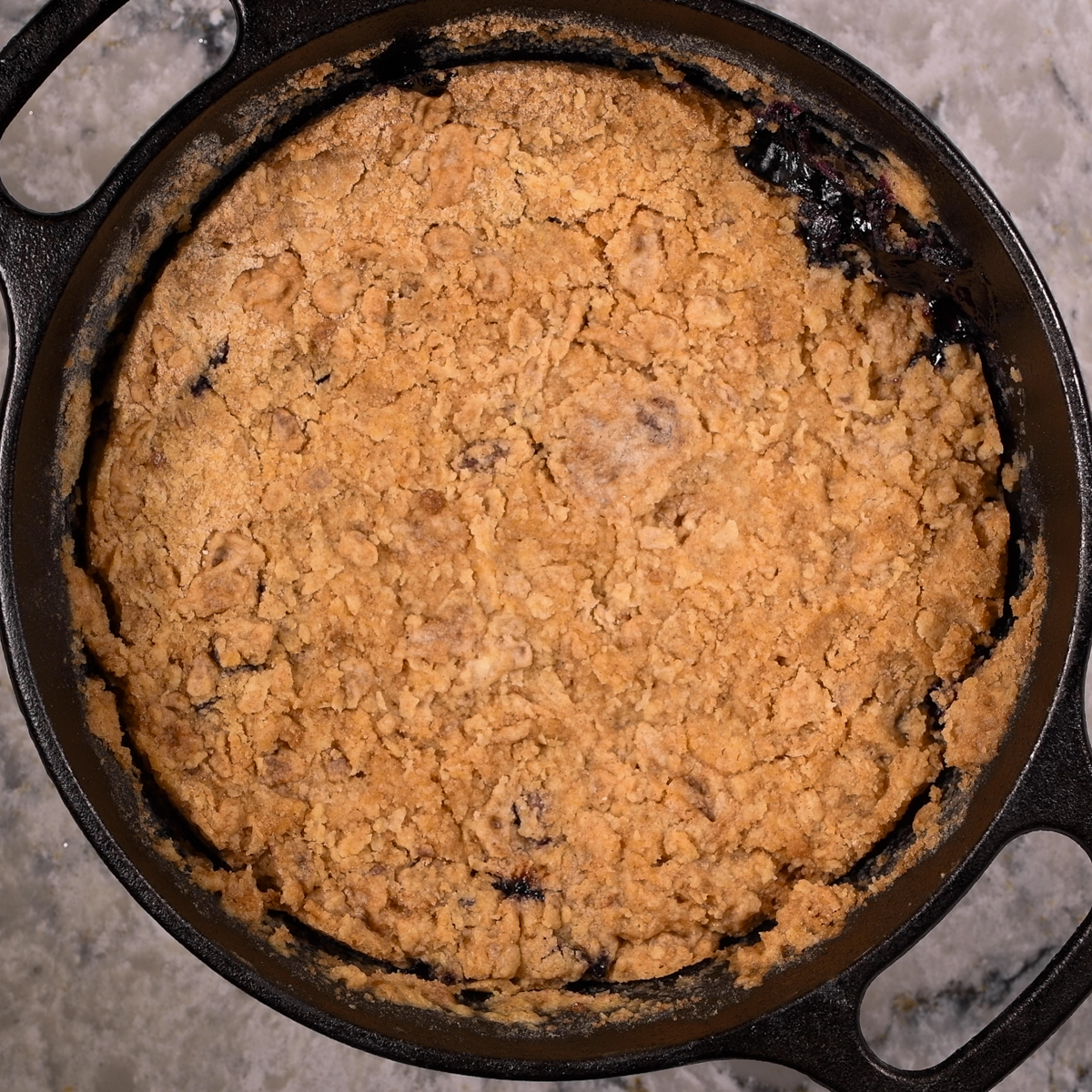 Baked blueberry crisp ready to enjoy.