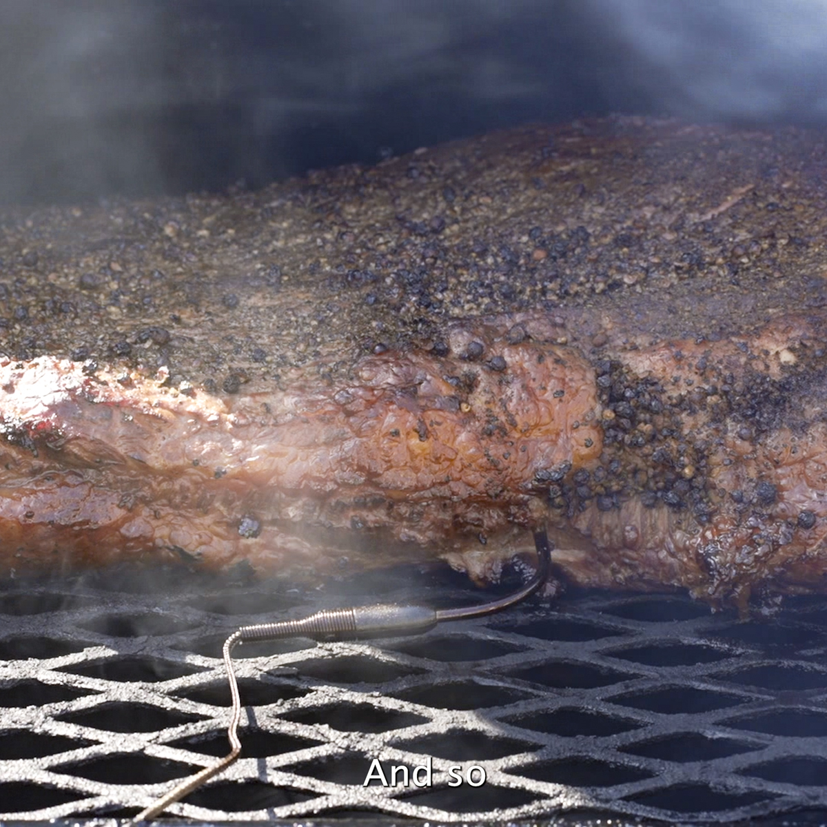 Brisket with bark starting to form.