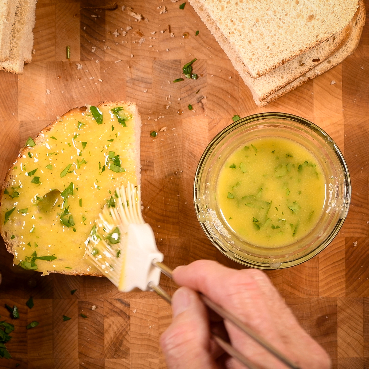 Brush the garlic mixture onto both sides of each piece of bread.