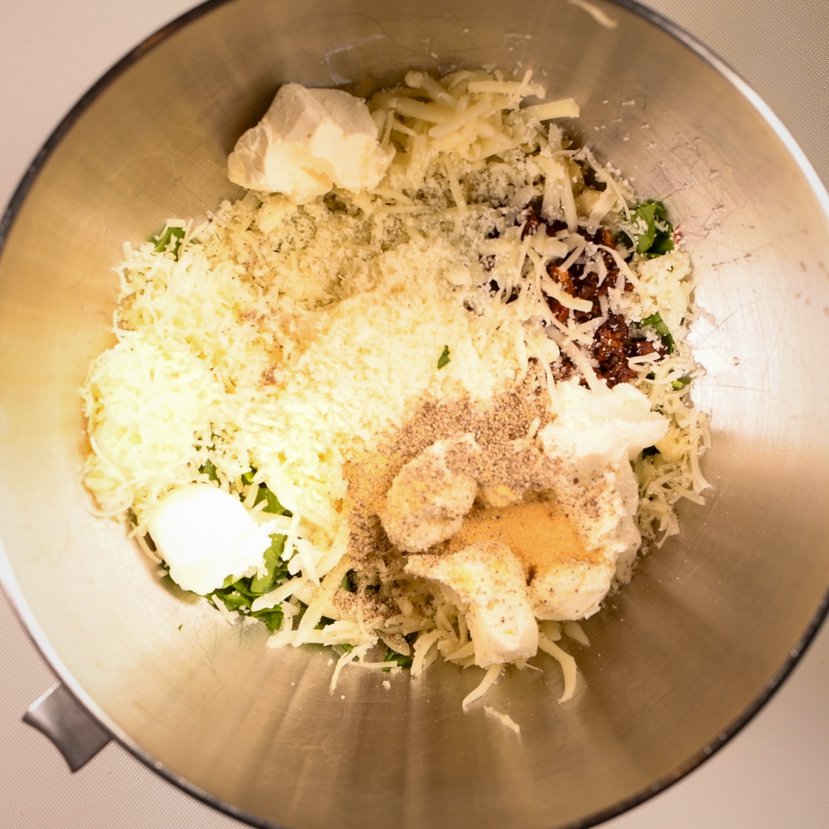 Calzone ingredients in a bowl.