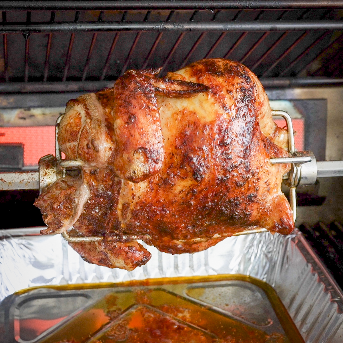 Chicken on a rotisserie.