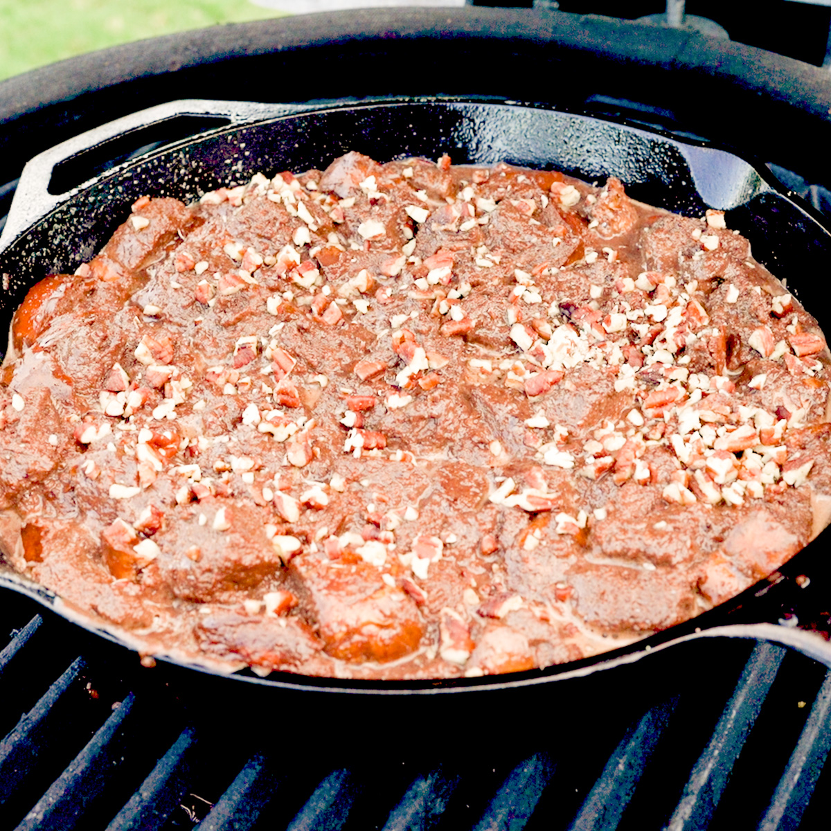 Chocolate bread pudding in the smoker.