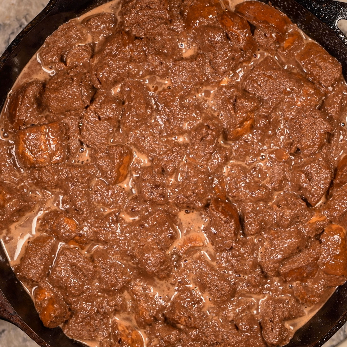 Chocolate bread pudding ready for the smoker.