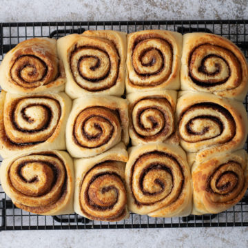 Hot cinnamon rolls right out of the oven.