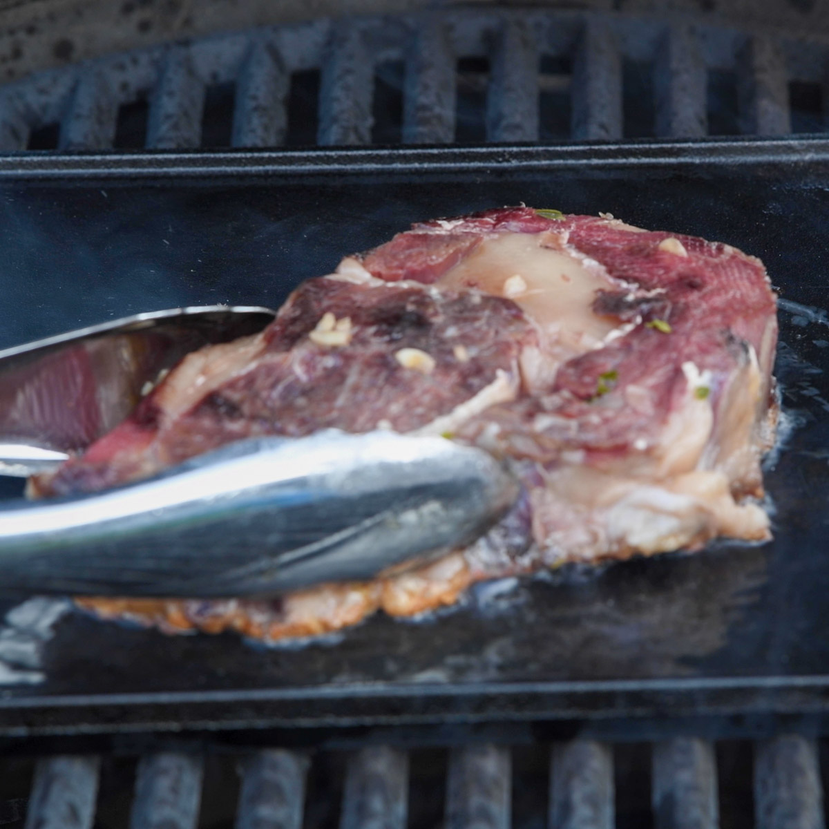 Sear the ribeye in beef tallow.