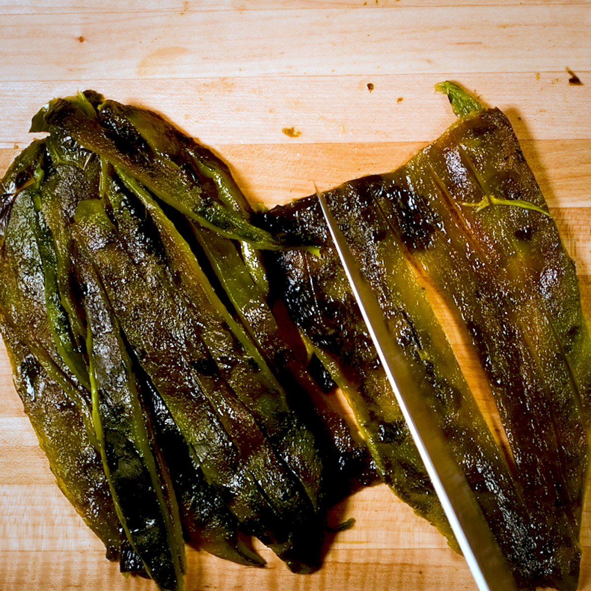Cut the poblano peppers into small pieces.