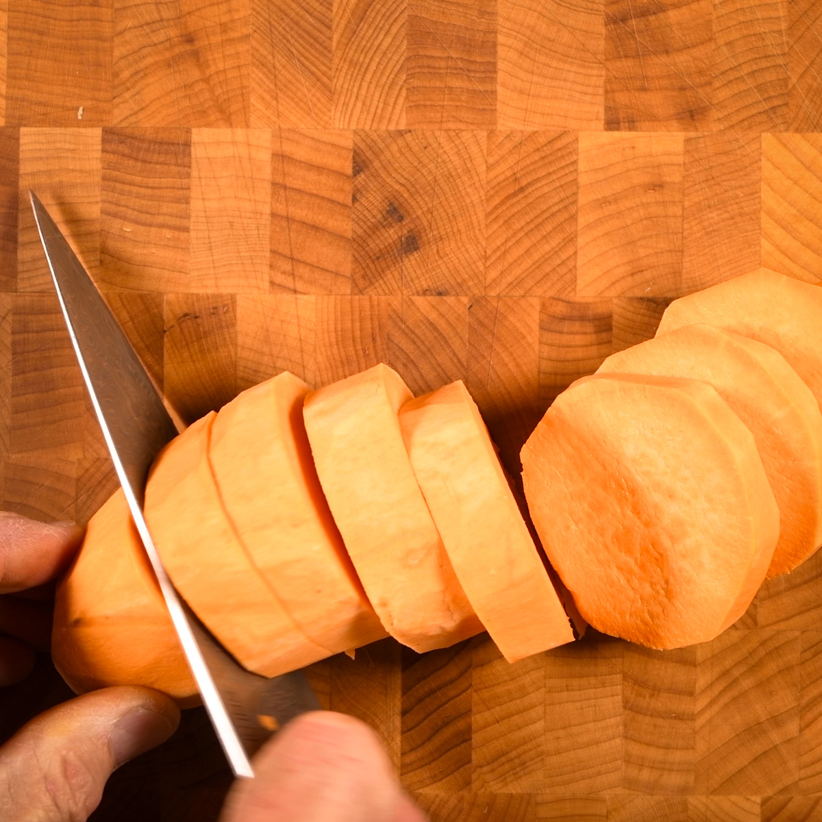 Cut the sweet potatoes into ½" rounds.