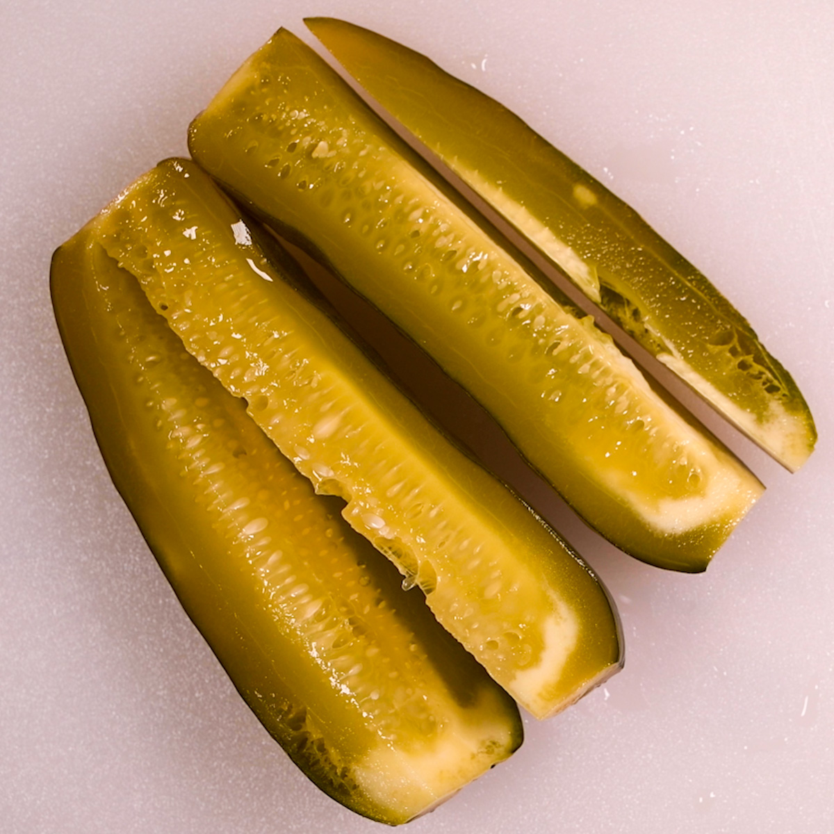 Sliced dill pickles.