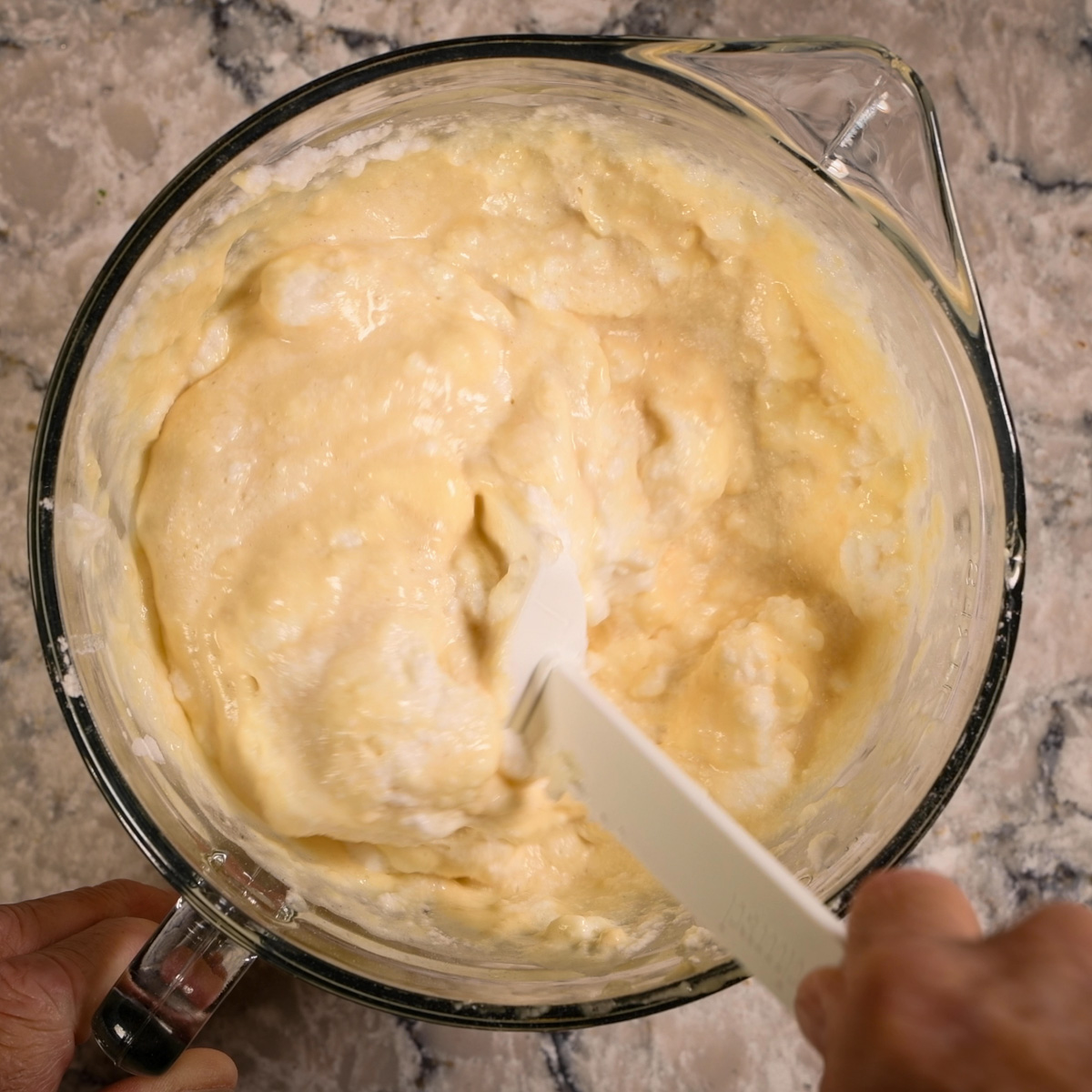 Fold egg whites into the batter.