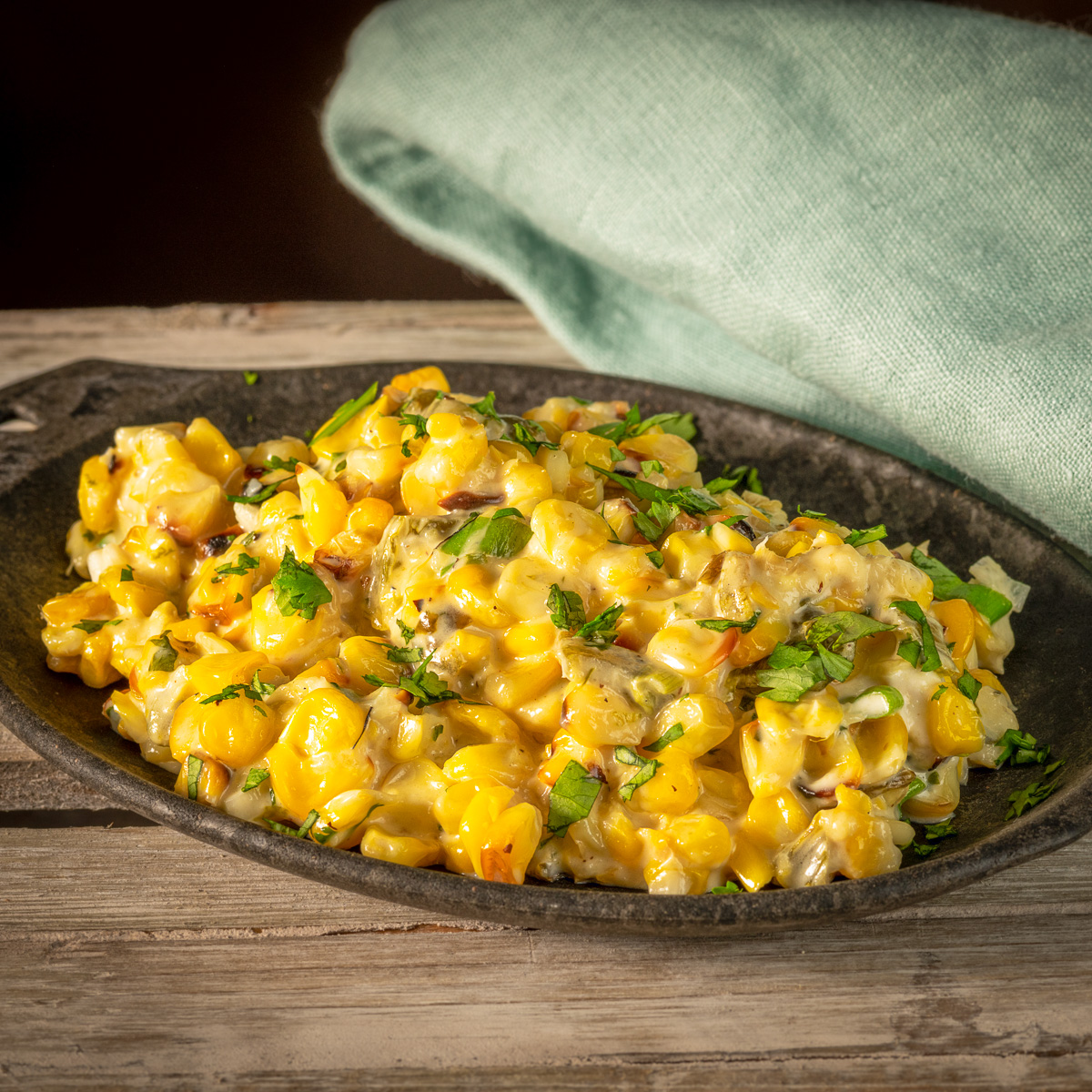 Creamed corn with roasted poblano peppers.