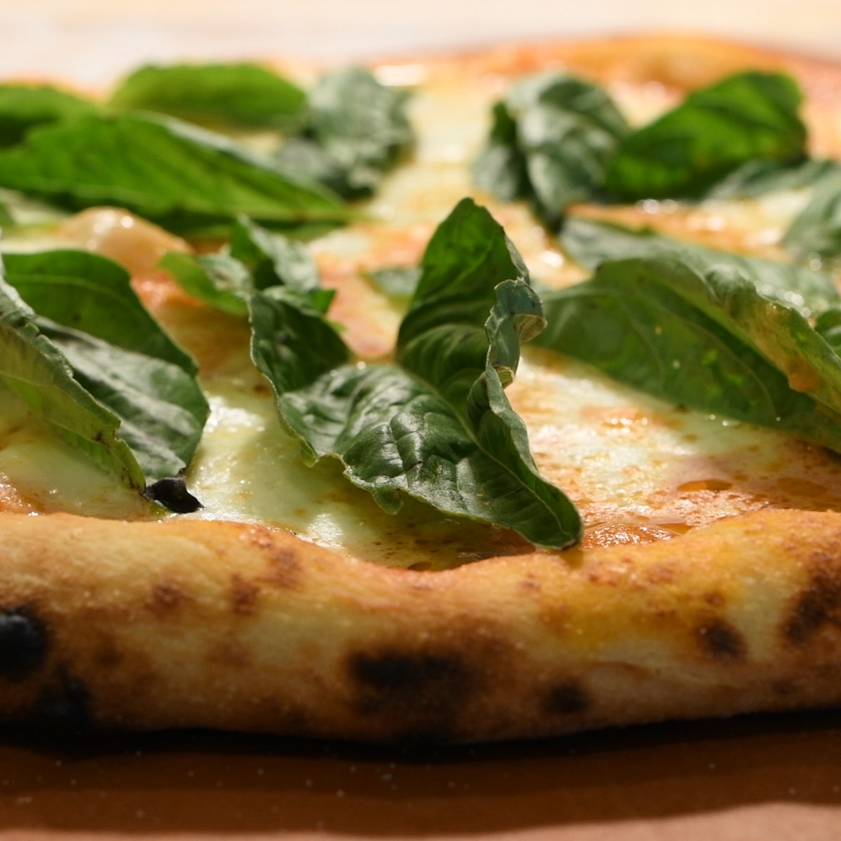 Margherita pizza with fresh basil.