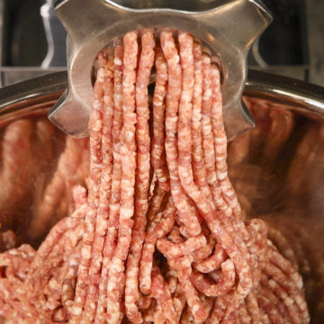 Meat ground with a medium ¼" grinding plate.