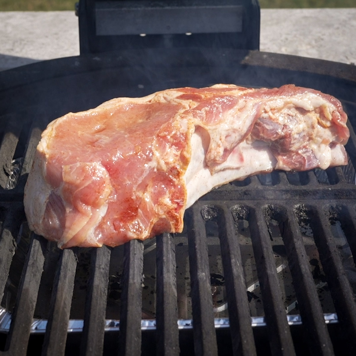 Pork chop in the smoker.