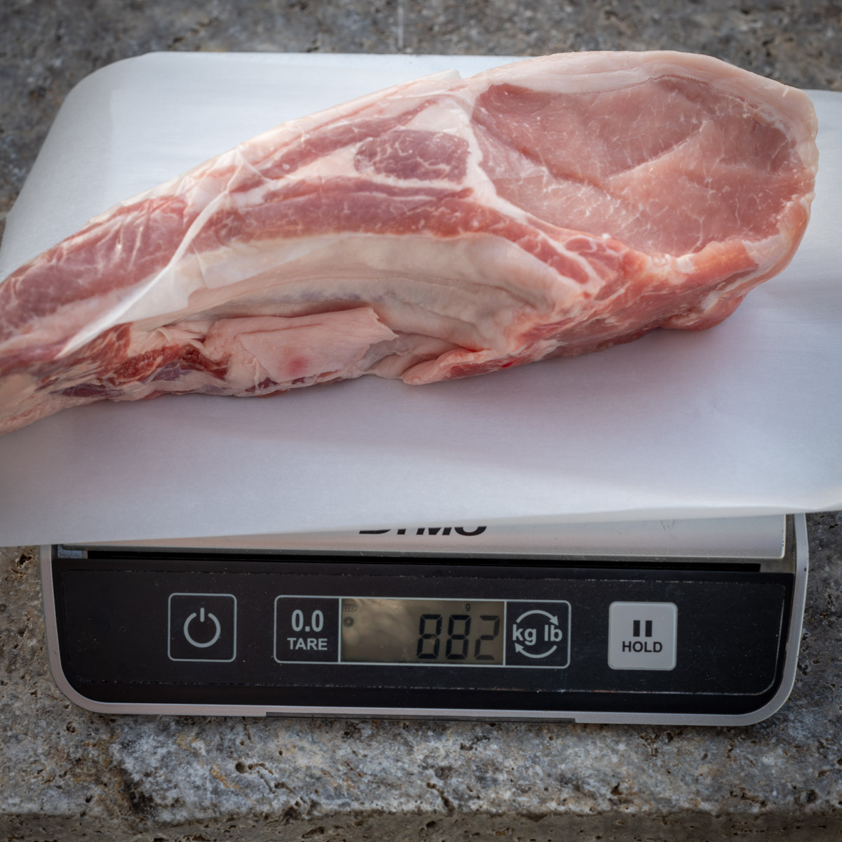 Pork chop weight before brining.