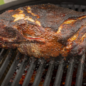 Pork shoulder in smoker.