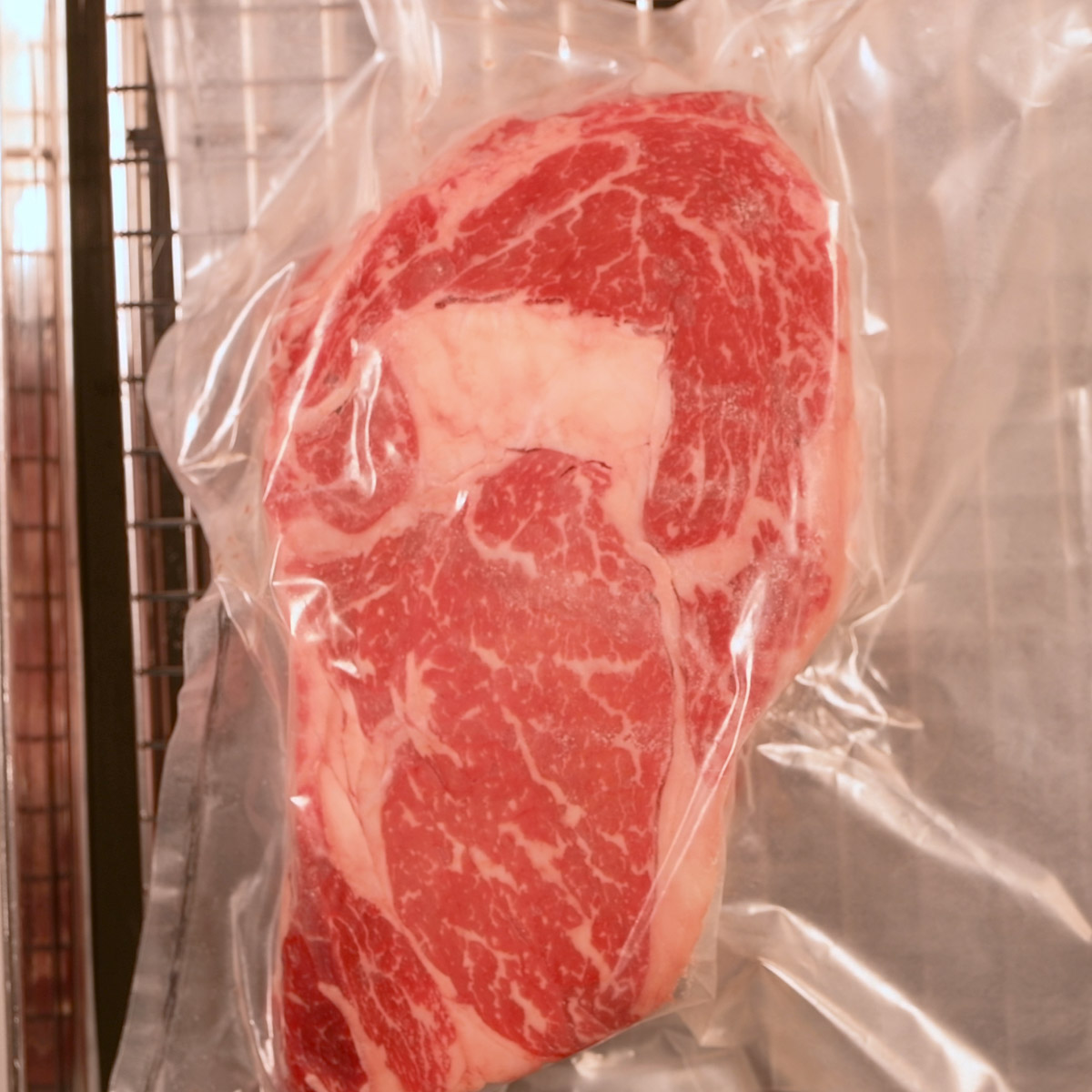 Ribeye sealed in dry aging bag.