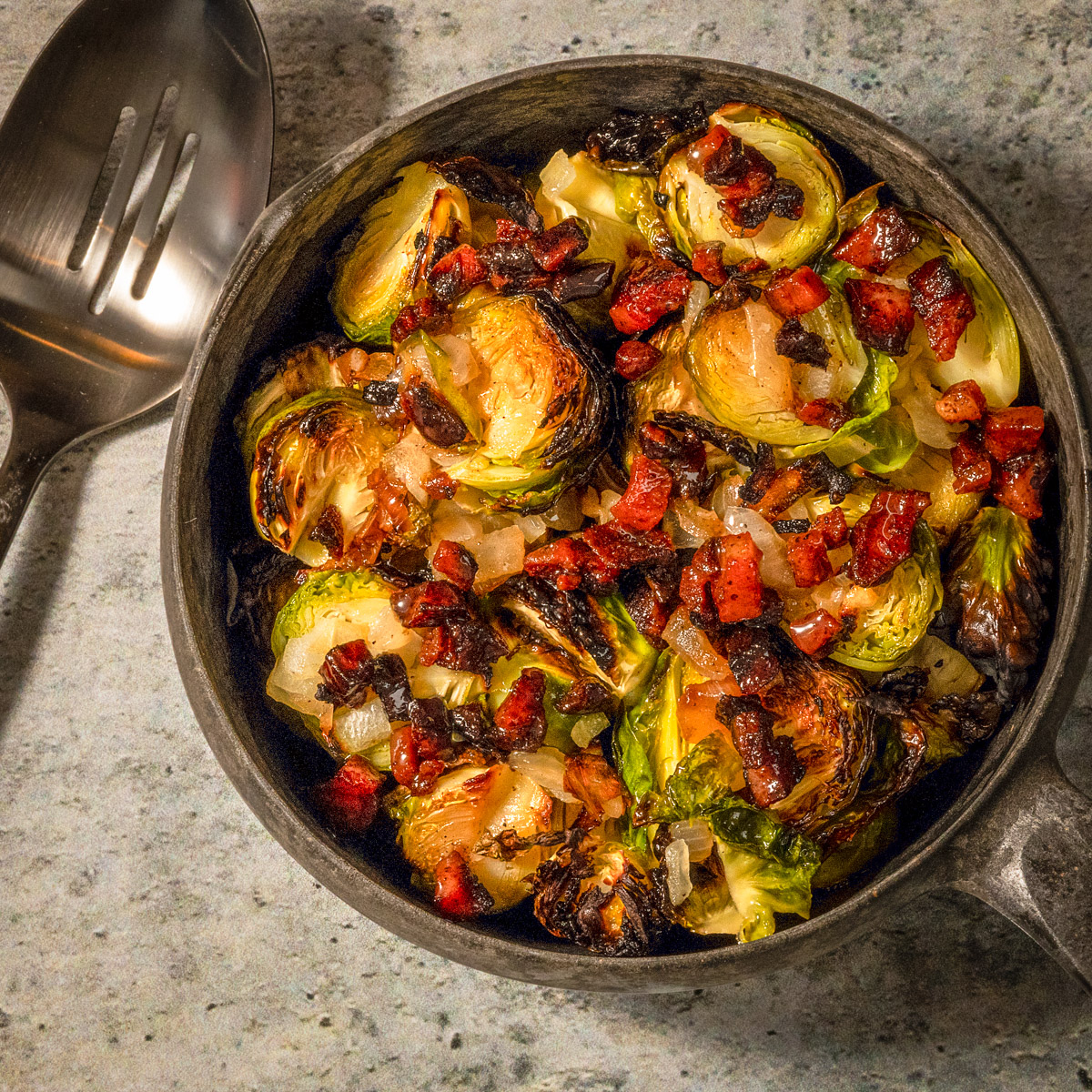Roasted Brussels sprouts with  guanciale.