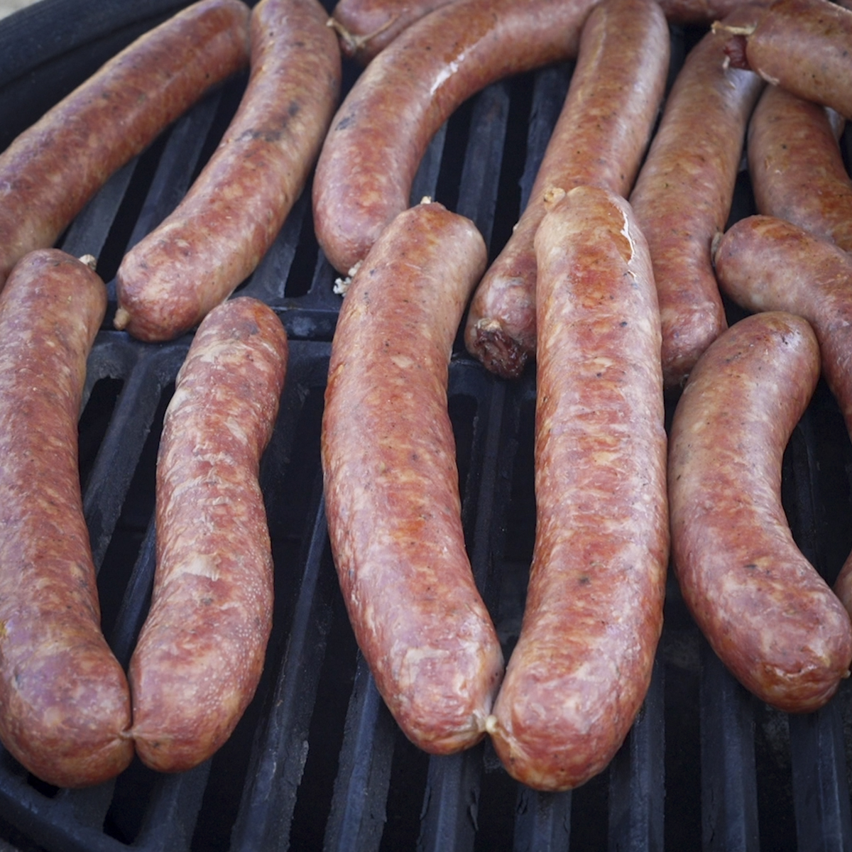 Sausages in a smoker.