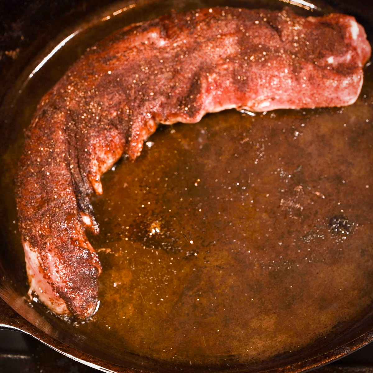 Sear both side of the pork tenderloin in a cast iron skillet.
