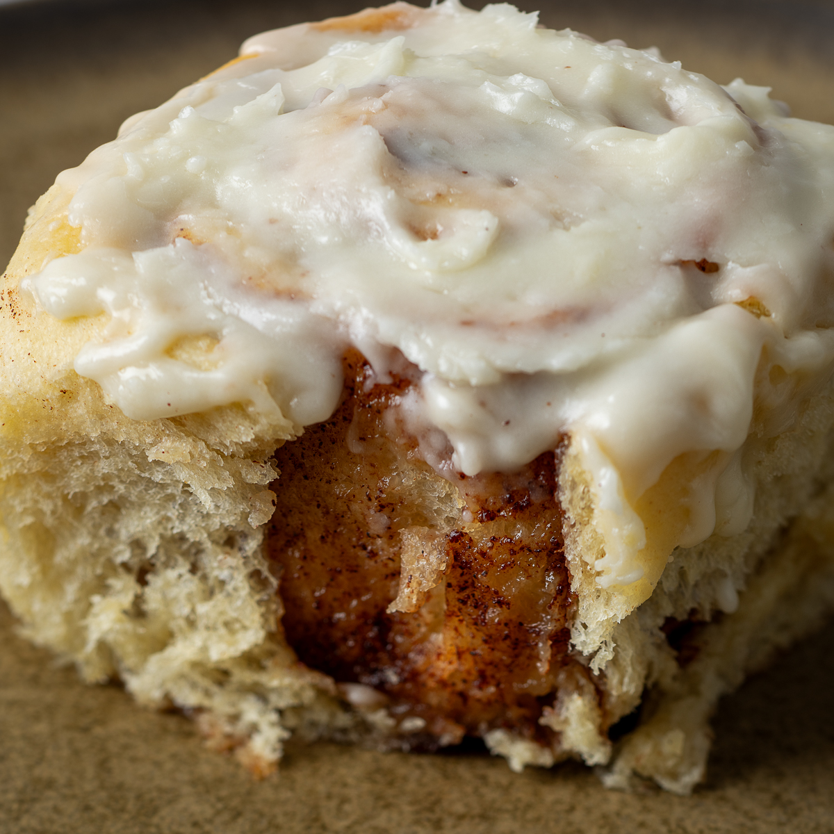 Frosted cinnamon roll.