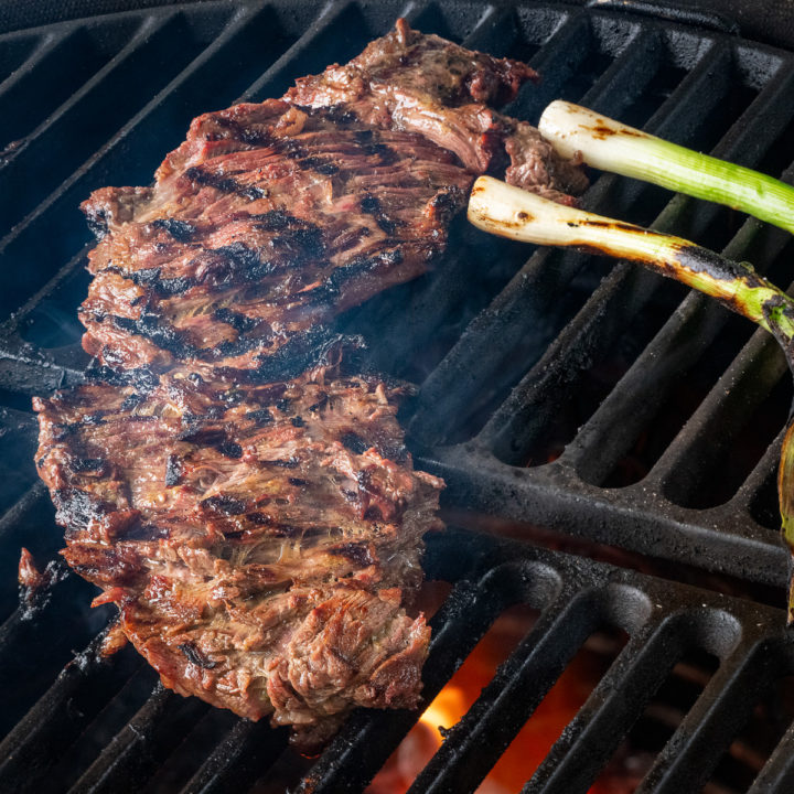 Skirt steak on the grill.