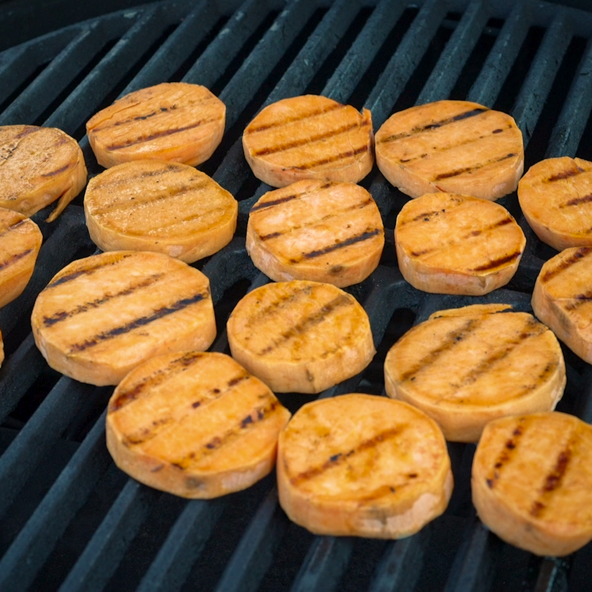 Grill the sweet potatoes on a hot grill.