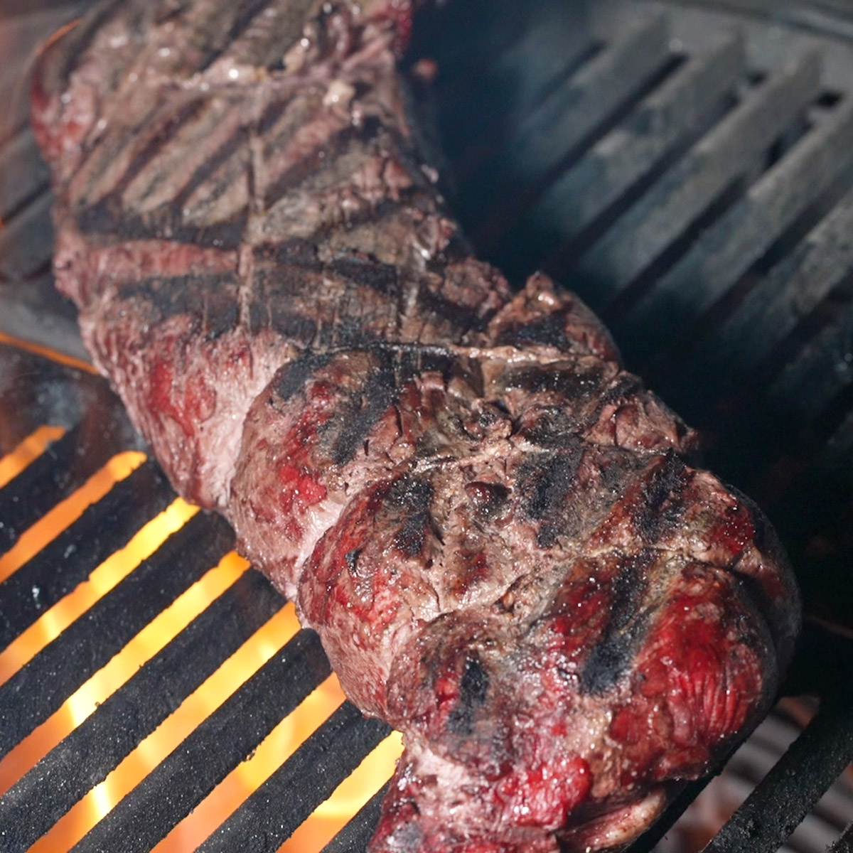 Tenderloin on a hot grill.