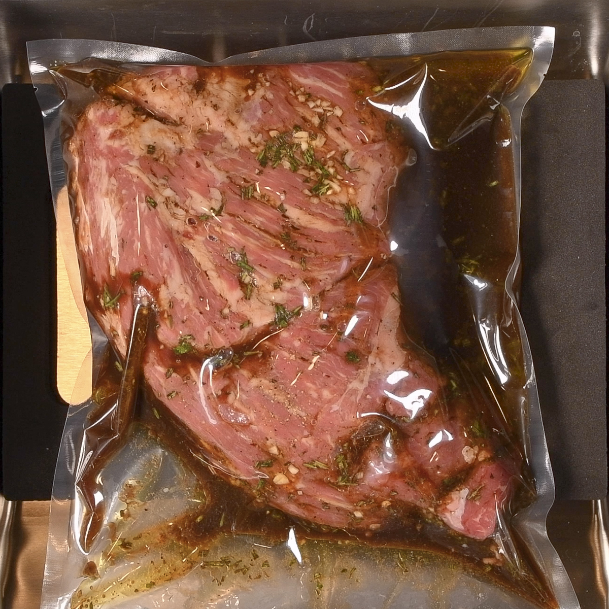 Seal the roast in a vacuum bag.