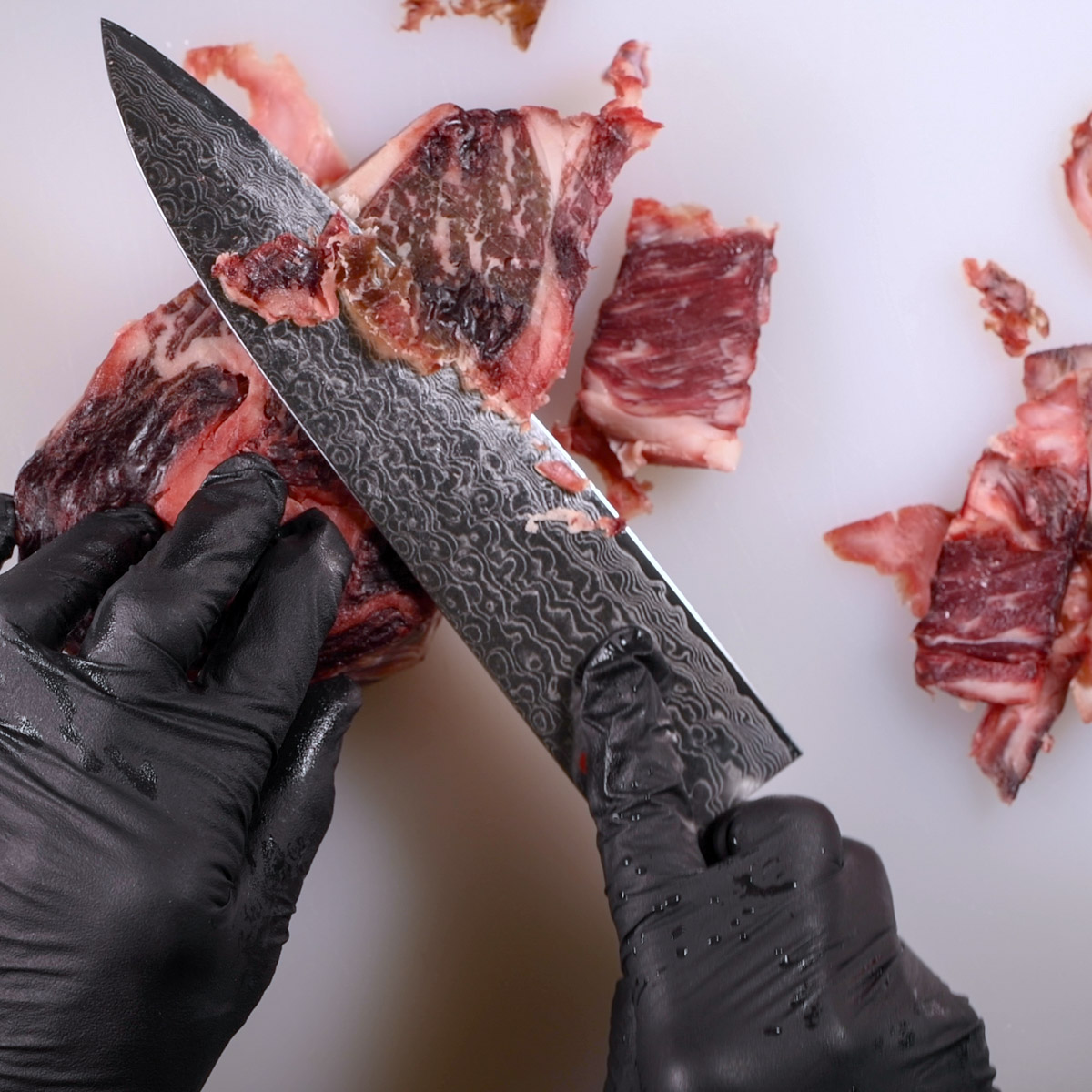 Carefully trim away dry areas of the ribeye.