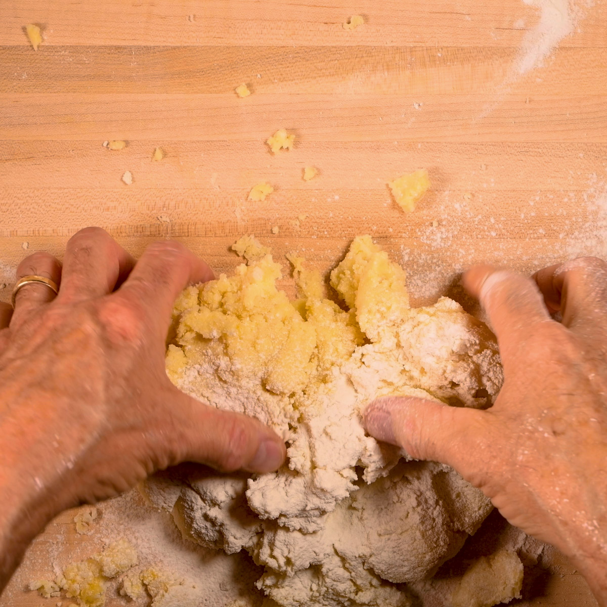 Work the eggs into the potatoes to form a dough.